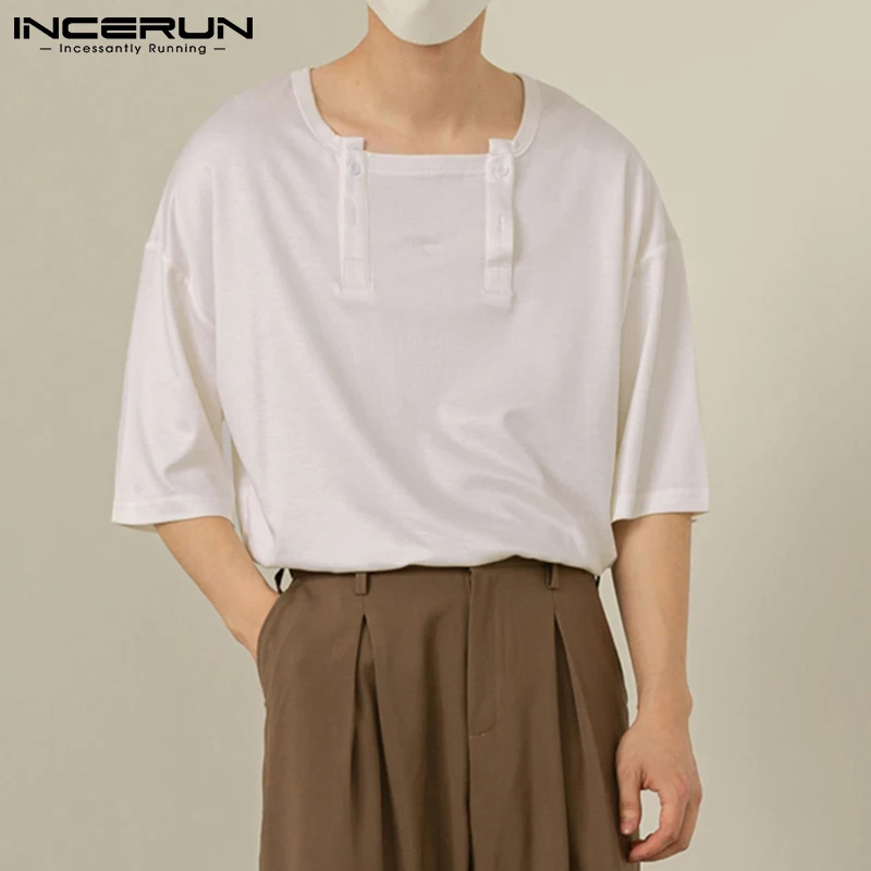 

INCERUN Men T Shirt O-neck Short Sleeve 2022 Loose Casual Thin Men Clothing Solid Color Breathable Streetwear Camisetas S-5XL
