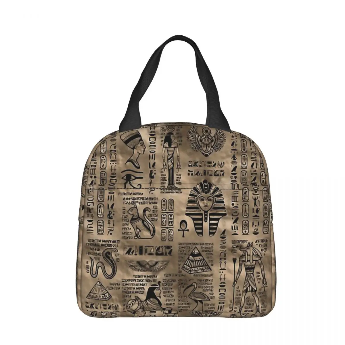 

Hieroglyphs And Deities Luxury Gold Oxford Cloth Portable Bags Egyptian Mythology School Trip Lunch Hiking Debris Food Handbags