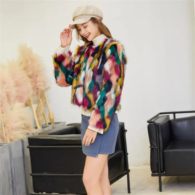 Autumn winter Colorful camouflage faux mink leather jacket womens short fur leather coat women jackets jaqueta de couro fashion