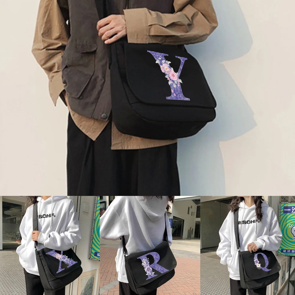 

Shoulder Messenger Bags Harajuku Canvas Bag Women Japanese Diagonal Pouch Student Envelope Bags Purple Flower Pattern