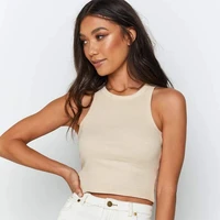 rib knit green women tank tops summer autumn casual basic skinny vest sleeveless white off shoulder y2k sexy woman crop tops