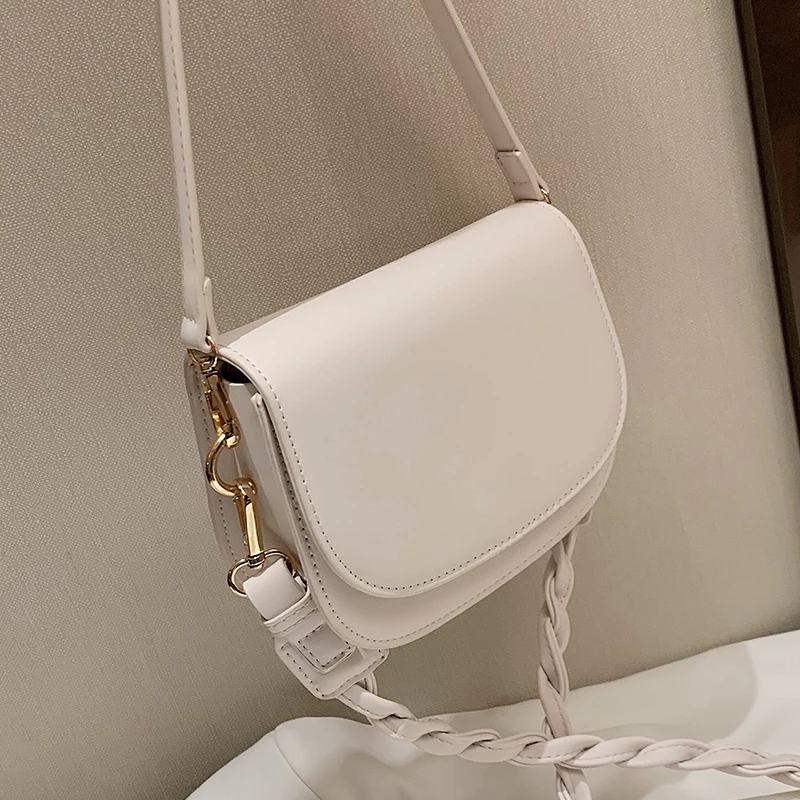 

Solid color Small Saddle bag 2021 New High-quality Leather Women's Designer Handbag Weave Shoulder strap Shoulder Messenger Bag