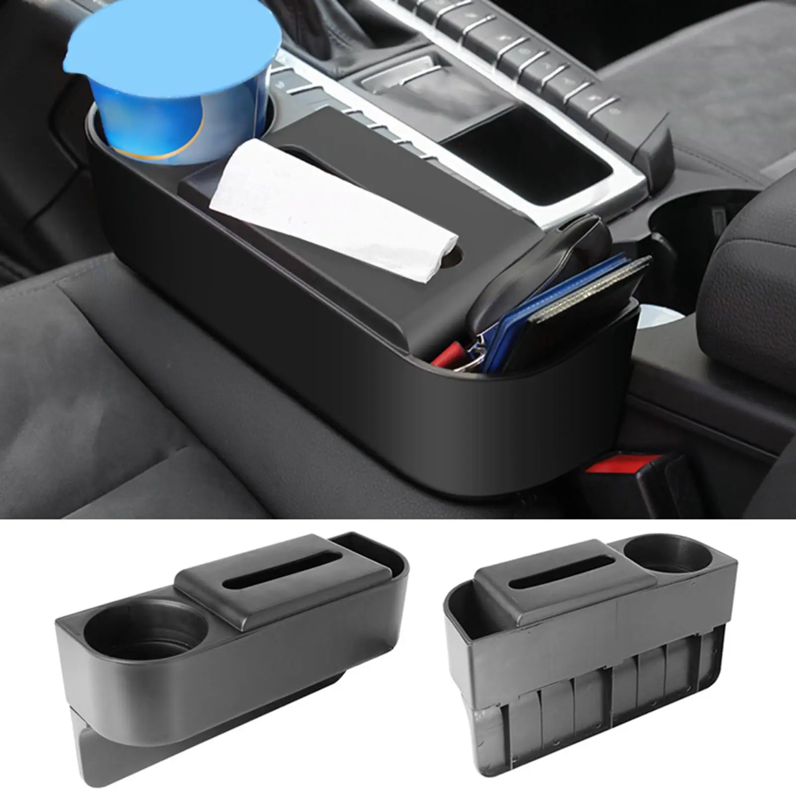 

2x Car Seat Gap Filler Travel Multifunction Side Pocket Front Organizer for ID Card Wallet Cup Holder Phones Crevice Pocket