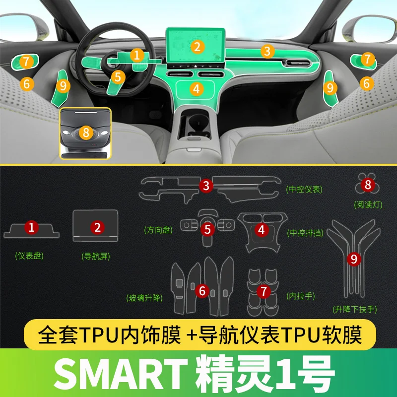 Прозрачная пленка ТПУ для Smart # 1 наклейка салона автомобиля консоль приборная