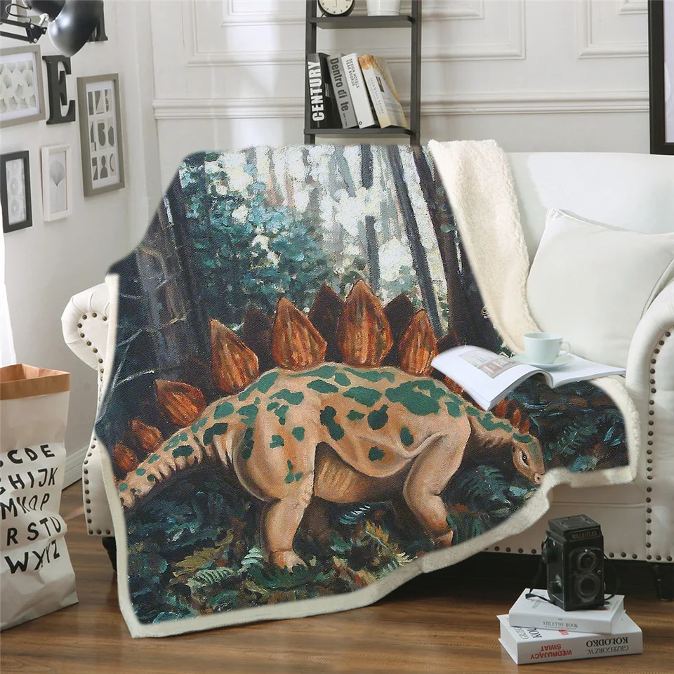 

Virgin Forest Dinosaur Series 3D Sherpa Blankets For Beds Sofa Couch Quilt Travel Home Nap Knee Cover Plush Throw Fleece Blanket