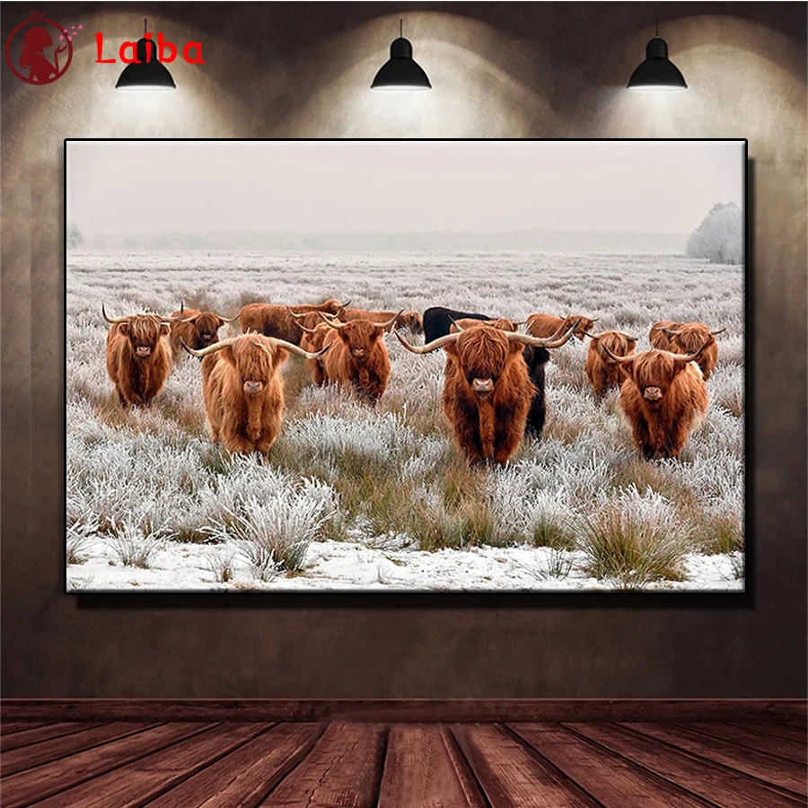 

Full Square Diamond Embroidery Nordic Animal Art Highland Cattle Gift Handicraft Diamond Painting Cross Stitch Home Decoration