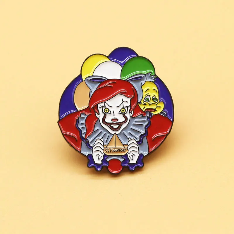 

Dear-you Horror Movie Clown Brooch Cartoon Brooch Paper Boat Balloon Metal Badge Clown Lover Enamel Pin Personality Accessory