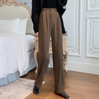 womens casual floor length suit pants spring summer streetwear high waist wide leg pants lady loose straight suit trousers
