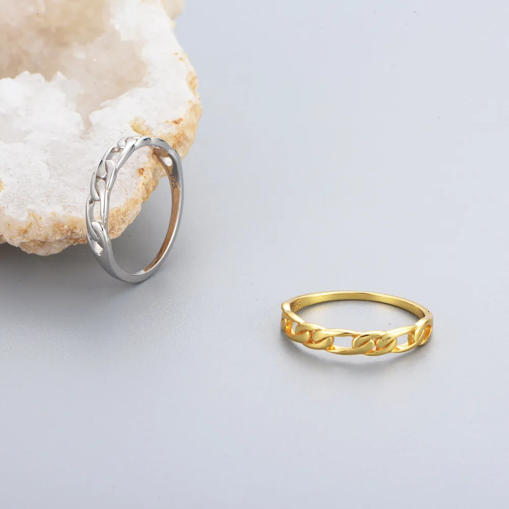 S925 Серебристое кольцо на пальце с геометрическим дизайном цепи для женщин, уникальное ювелирное украшение для свадебных и дней рождения.