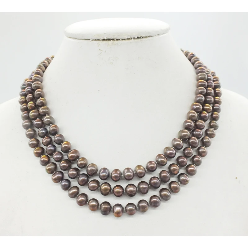 

3 Rows, 7-8MM AAA Brown Freshwater Pearl Necklace