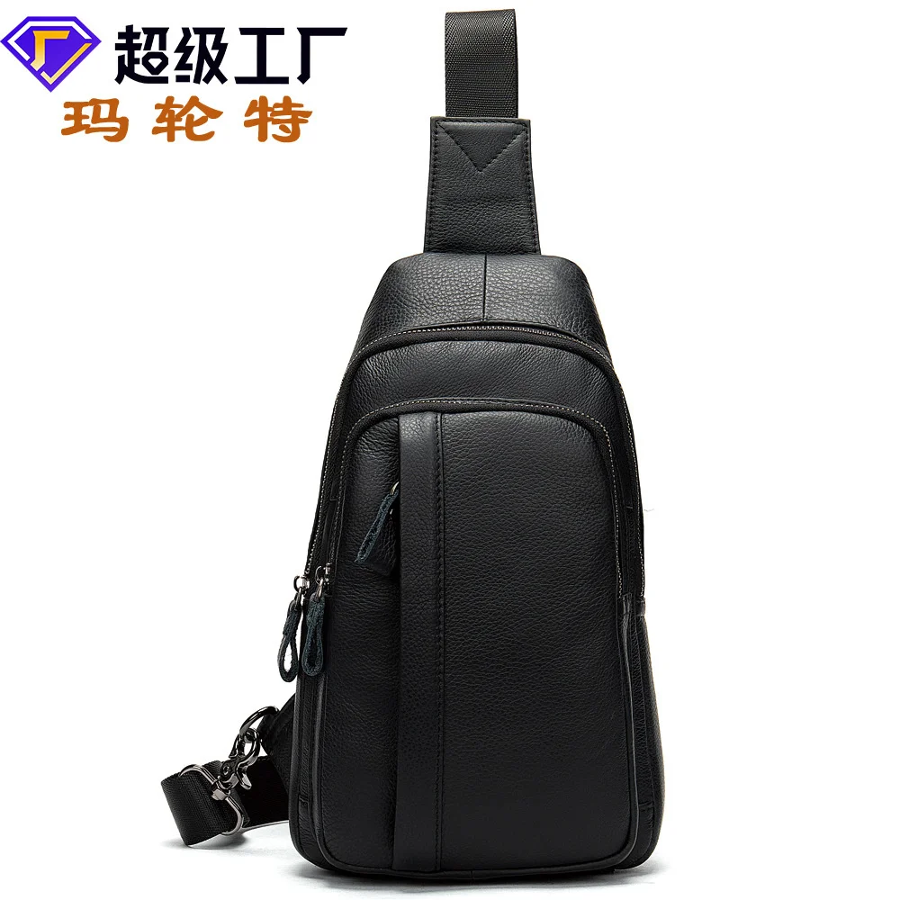 

New Korean Genuine Leather Men's Bag Leisure Litchi Pattern Chest Wrap Headband Cowhide Outdoor Crossbody 707