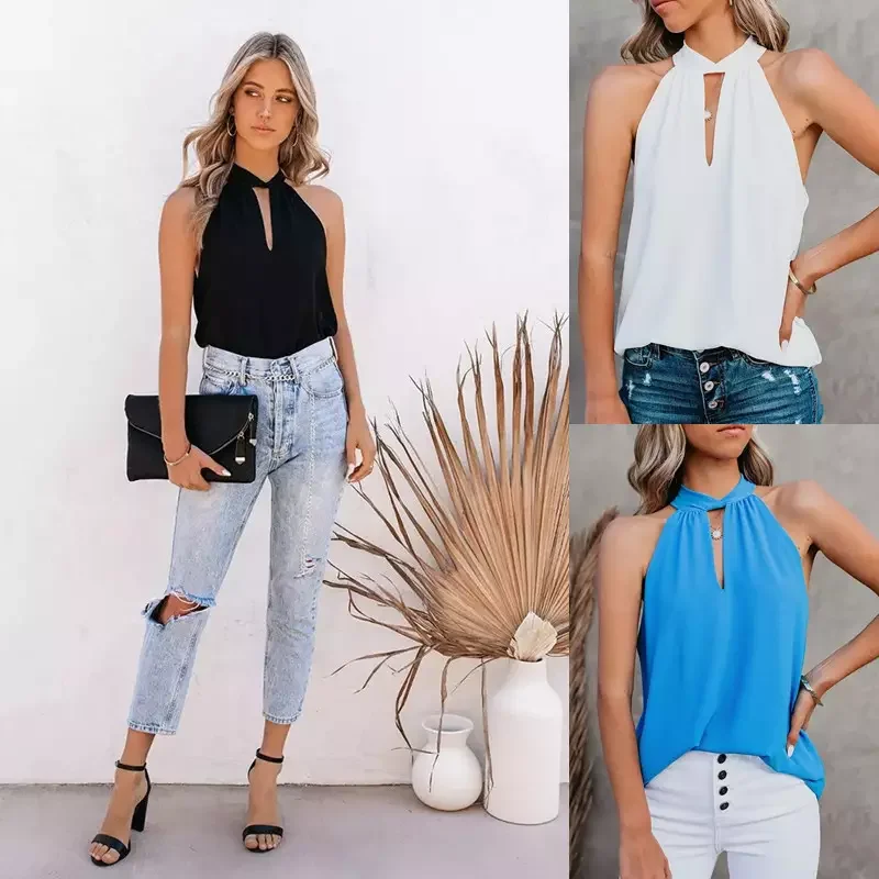 

Women's wear 2022 summer new women's wear neck tie chiffon vest sleeveless top