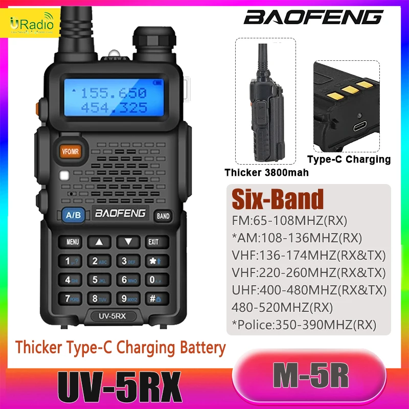 Портативное Радио Baofeng UV-5RX 3800 мАч Утолщенная Батарея FM AM Шесть Диапазонов 128