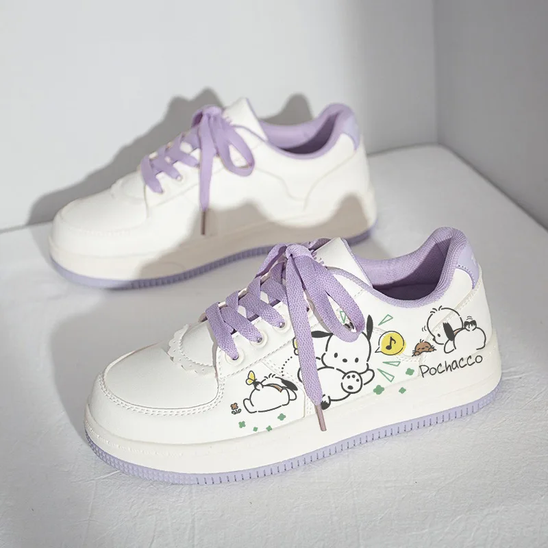 

Kawaii Sanrio Pochacco Sneaker Kuromi Cinnamoroll Kitty Cartoon Casual Shoes Canvas Running 3D Print Couple Kateboarding Shoes