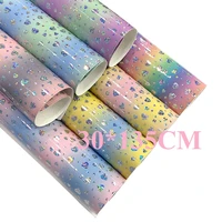 rainbow gradient laser heart print faux leather fabric sheet shiny sequin leatherette for bows bag crafts diy handmade material