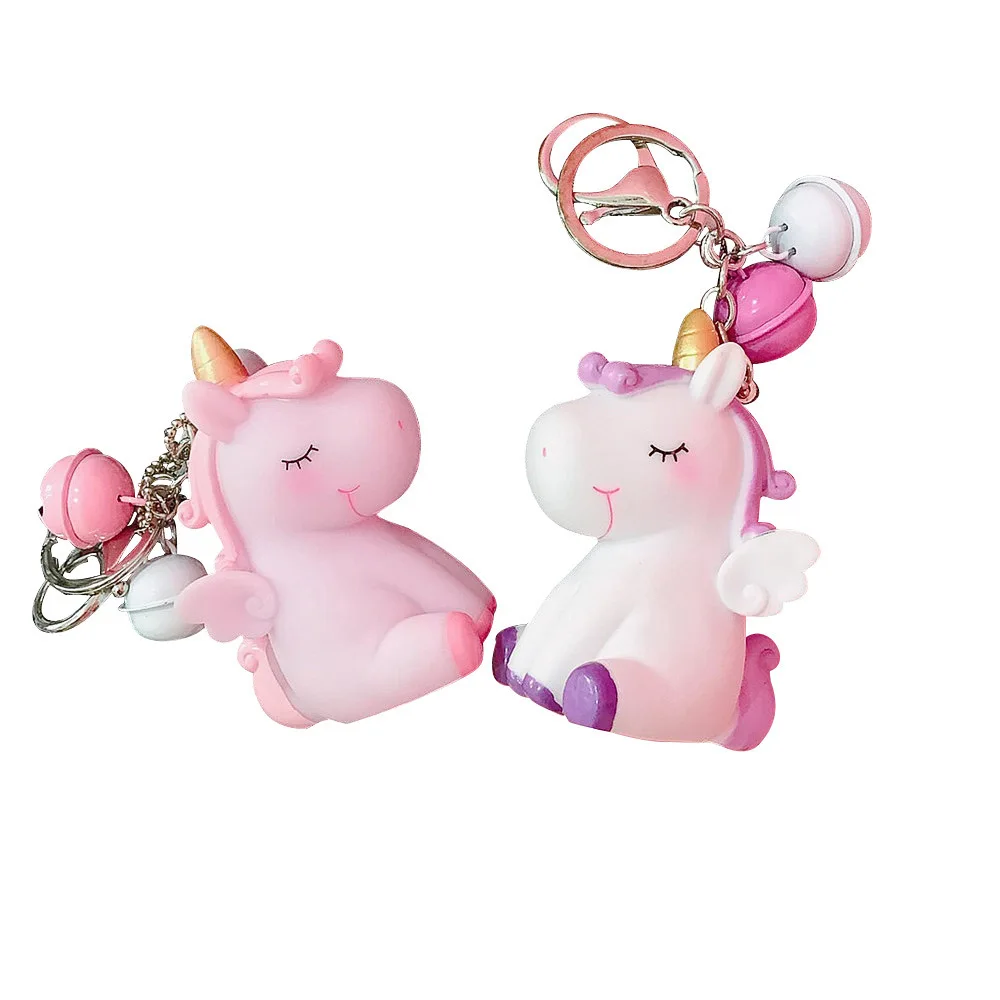 

Horse Soft Rubber Doll Sounding Bell Keychain Unicorn Pendant Girl Heart Bag Pendant Key Ring Anime Car Accessories Purple And