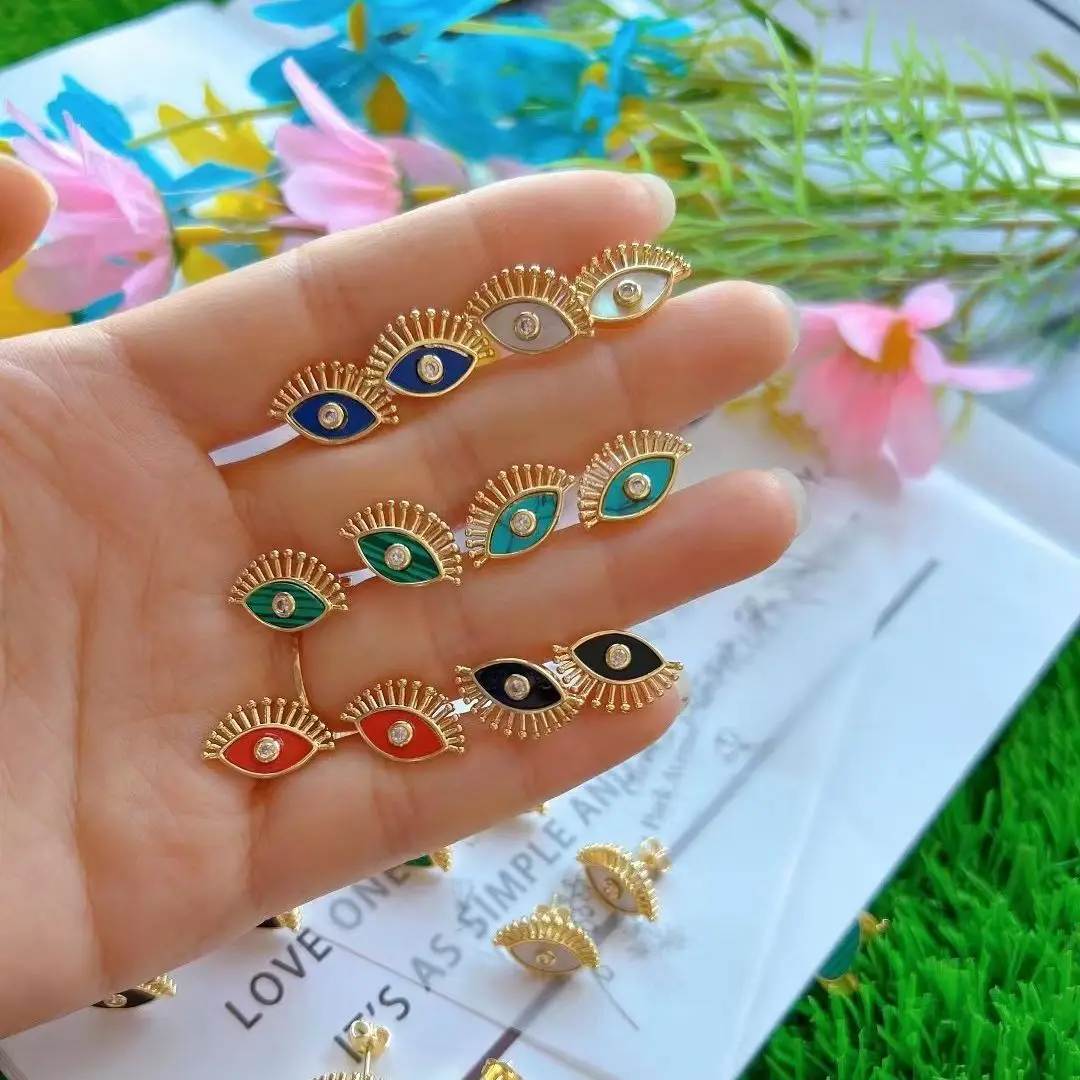 

5Pairs, Crystal Zircon Eye Stone Shell Stud Earrings Gold Color Small Earrings for Women Girls Fashion Jewelry