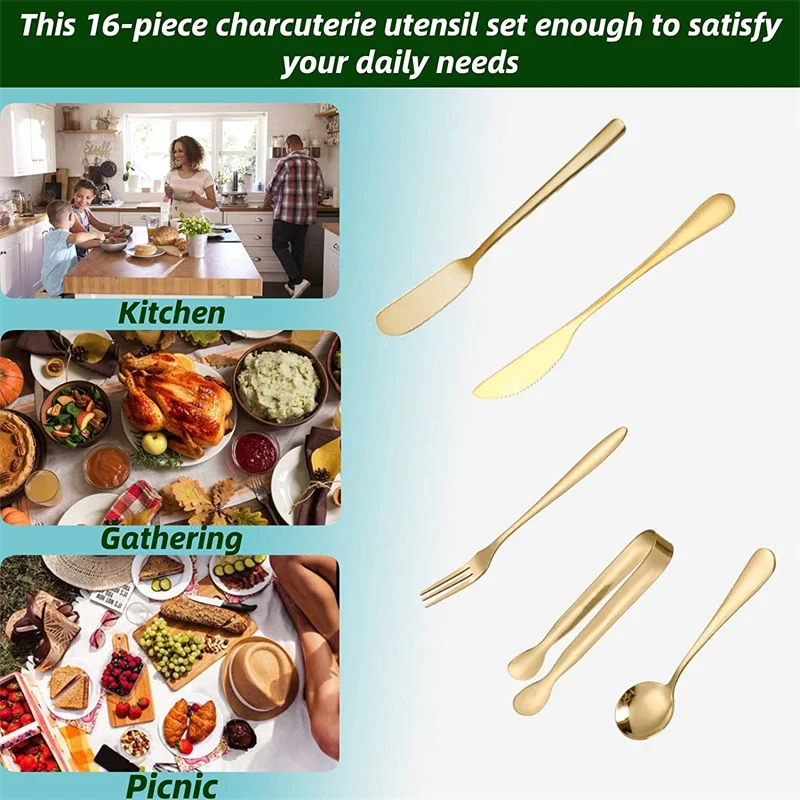 

14 Piece Cheese Butter Spreader Knife Set Deli Accessories Spreader Deli Board Utensils Mini Serving Tongs Spoons and Forks