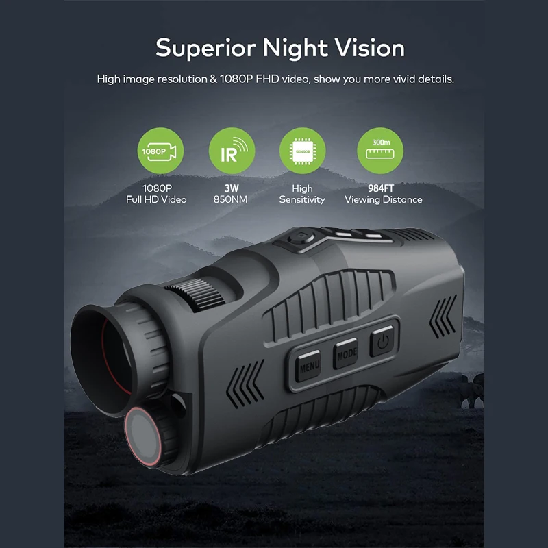 

Монокуляр 1080P с инфракрасным ночным видением, 5-кратным цифровым зумом, 300 м, в полной темноте, телескоп для охоты, наблюдения