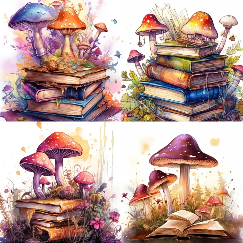 

Cartoon Diamond Painting Colorful Mushrooms Growing On Books Full Rhinestone Mosaic Embroidery Cross Stitch Kit Home Decor Gifts