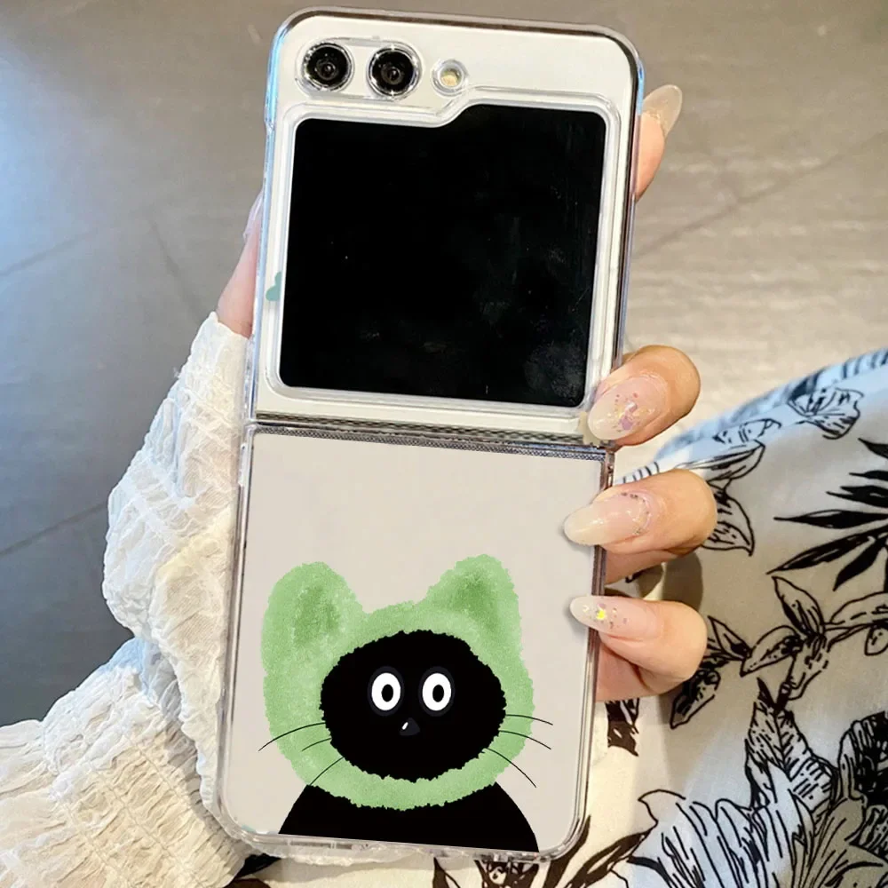 Складной чехол для телефона с забавным мультяшным черным котом Samsung Galaxy Z Flip 5 ZFlip 6