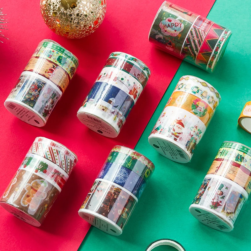 

4pcs Christmas Carnival Masking Washi Tape Retro Festival art Decorative Adhesive Tape Diy Scrapbooking Sticker Label Stationery