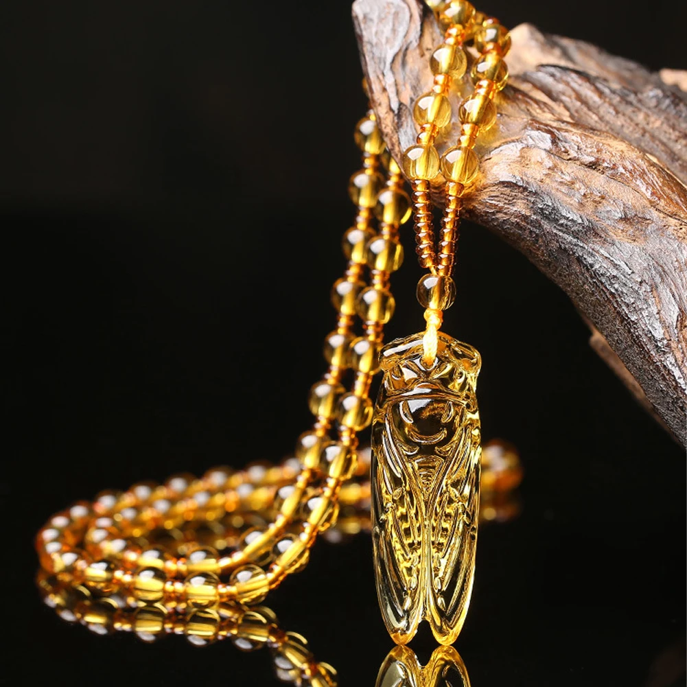 kryształowa figurka cykady urok rzemiosło cytryn wisiorek indyjska biżuteria łańcuszek z koralików naszyjnik dla kobiet DIY naszyjniki