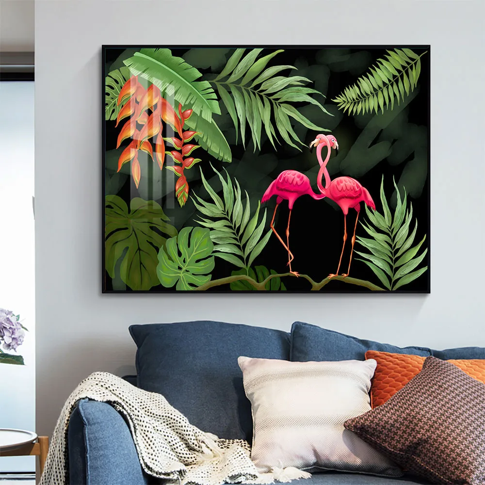 

Custom Tropical Rainforest Flamingo Canvas Poster Silk Fabric Modern Style Prints Party House Decor Room#211217-2
