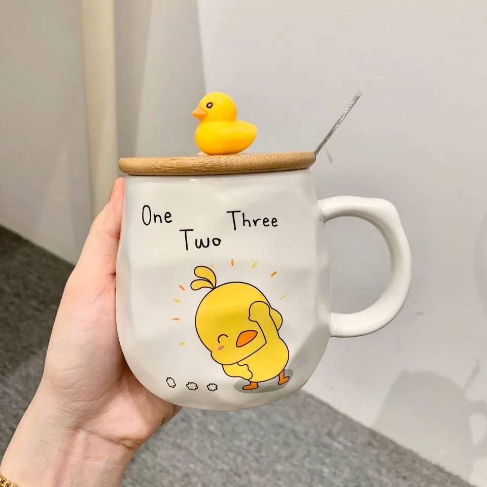 

Cute Yellow Duck Hand Cup, Large Capacity, Girl Heart, Ceramic Water Cartoon, Simple Gift
