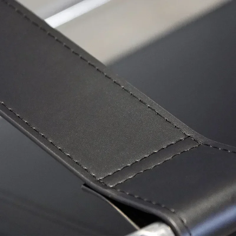 Фото Скандинавское дизайнерское кресло-реклайнер из кожи сиденья из кожи Saddle Leather, портативное, складное, с каркасом из нержавеющей стали, одноместное, для хранения вещей №2