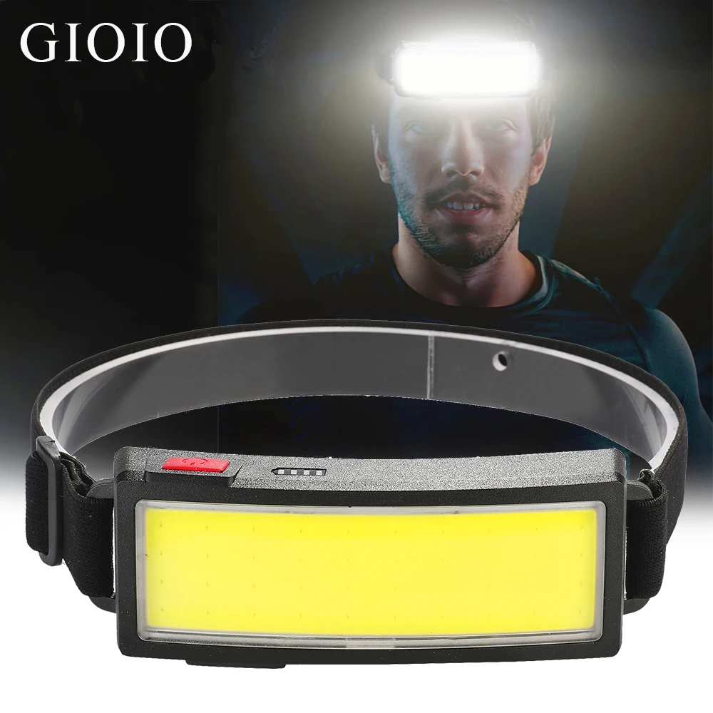 COB Flood Headlamp LED Head Light Flashlight with Built-in Battery USB Rechargeable IPX4 Waterproof Outdoor Home Portable Lamp