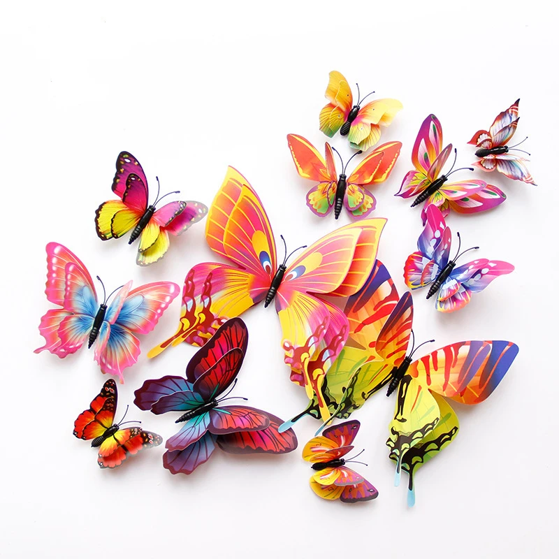 

12 шт. двухслойные 3D наклейки на стену в виде бабочек, домашний декор, бабочки для детской наклейки на холодильник, подарок