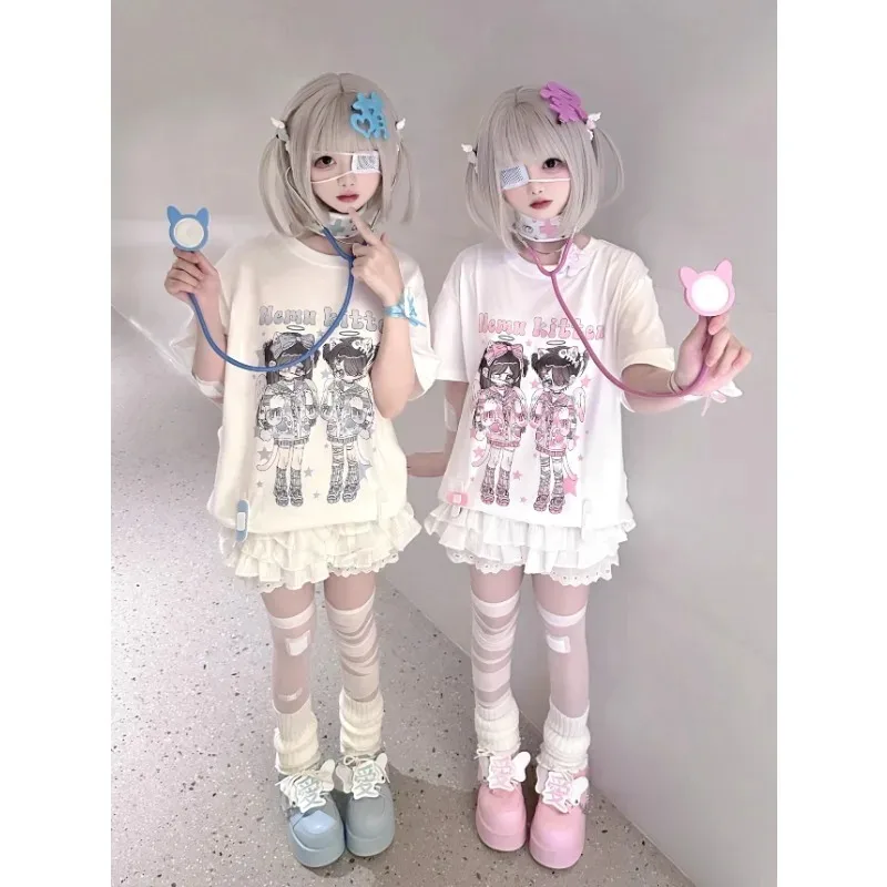 Женская футболка с японской милой субкультурой коротким рукавом Y2k топы аниме