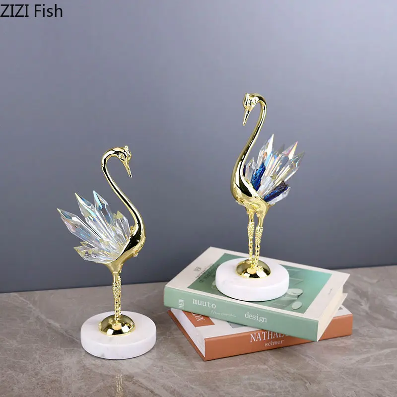 

Golden Alloy Swan Crystal Artwork Ornaments Desk Decoration Marble Base Swan Sculpture Modern Crafts Room Aesthetics Decor