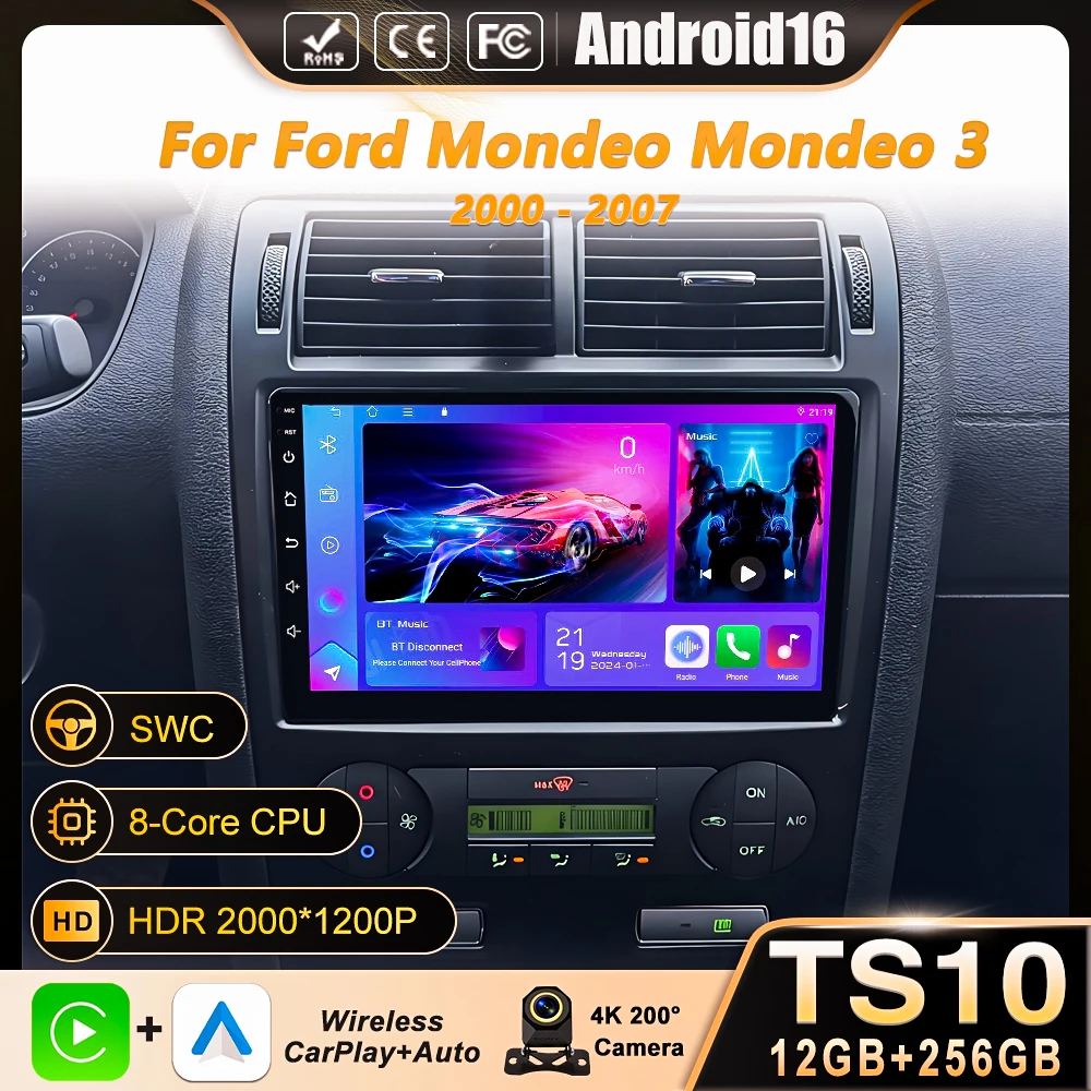 Фото Автомагнитола Android 16 для Ford Mondeo 3 (2000-2007) с GPS-навигацией, Bluetooth и сенсорным экраном №1