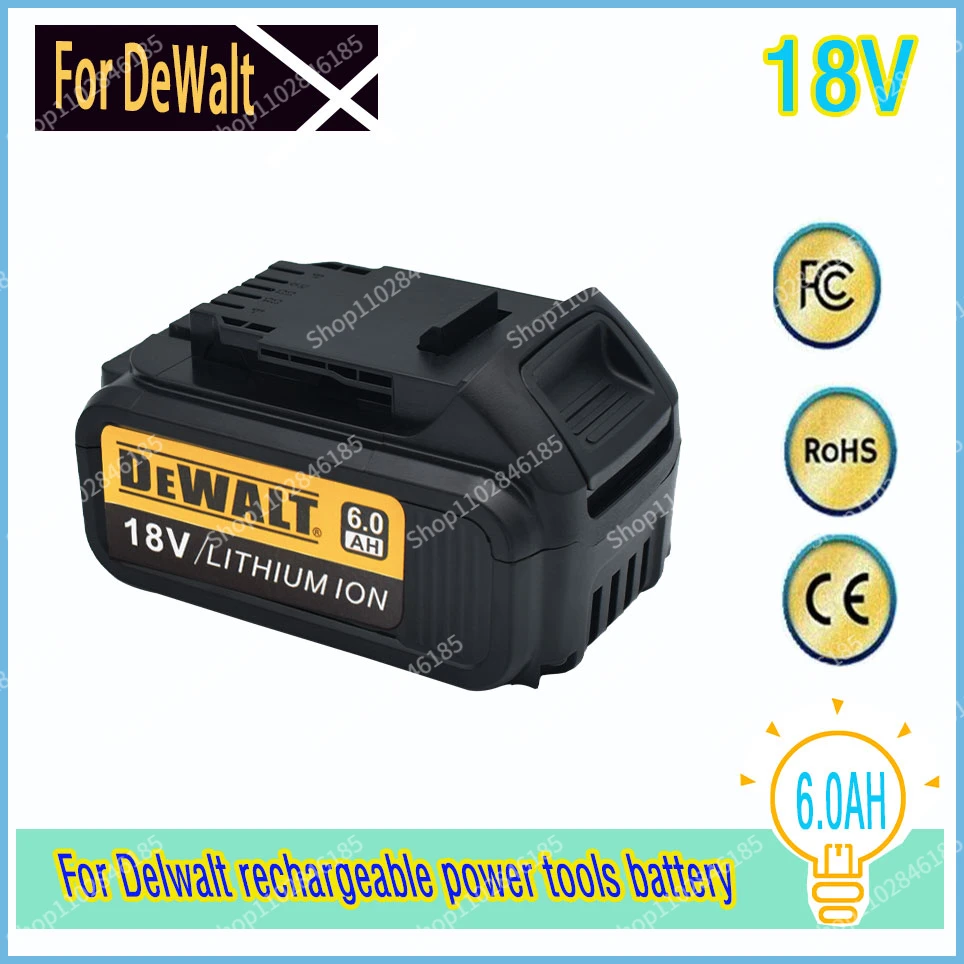 

For DeWalt 18V 6.0AH Rechargeable Power Tools Battery with LED Li-ion Replacement DCB205 DCB204-2 20V DCB206