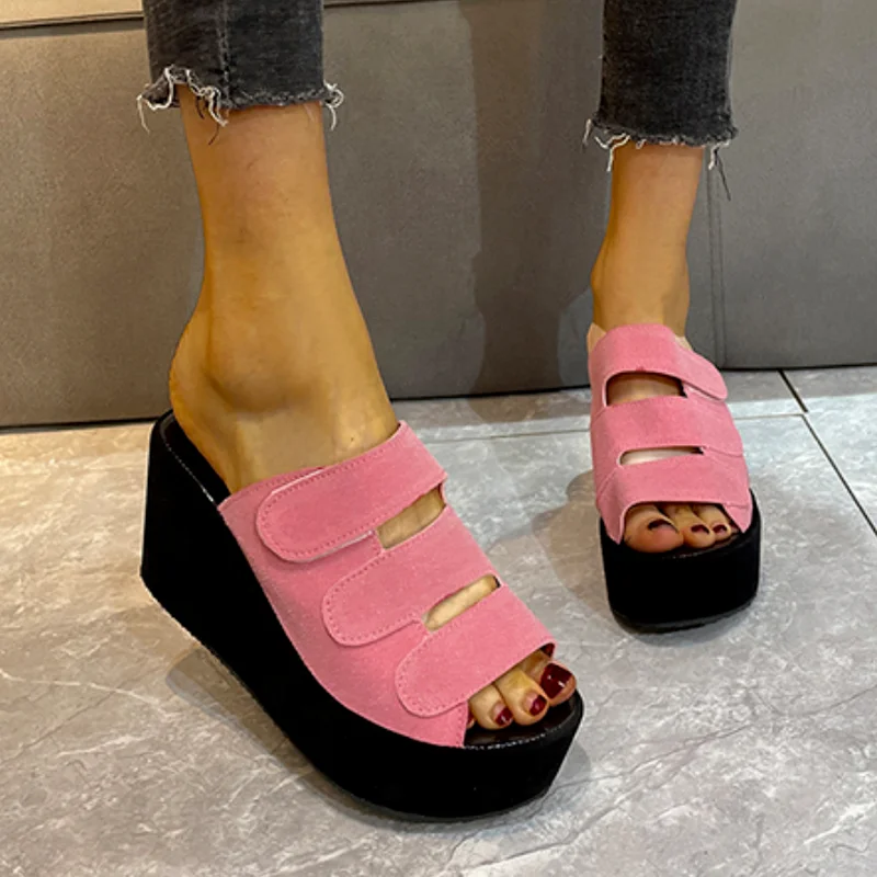 

Slippers Women's Sandals 2022 Summer Flip-flops Platform Heel Flat Sabot Shoes Clog Wedge Woman House Roman Fashion Beach Slides