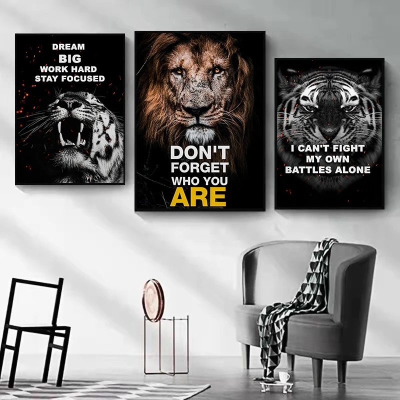 

Animal Art Lion Tiger Poster Inspirational Wall Art Canvas Painting Motivational Pictures Prints for Office Home Decor Cuadros