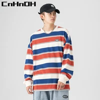 cnhnoh japan mens striped sweater mens 2022 spring new contrast color round neck simple top coat