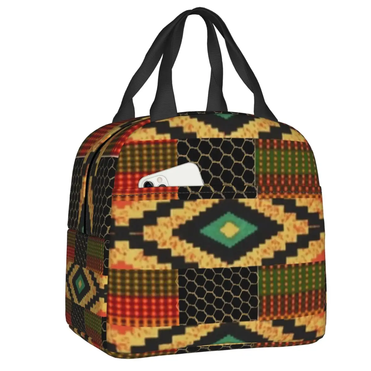 

Colourful African Ankara Print Pattern Resuable Lunch Boxes Waterproof Bohemia Style Thermal Cooler Food Insulated Lunch Bag