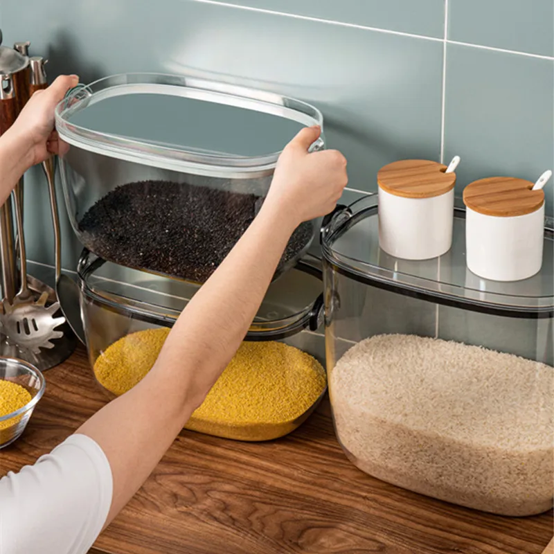 Женский контейнер для хранения риса кухонный прозрачный с мерной чашкой 20 фунтов