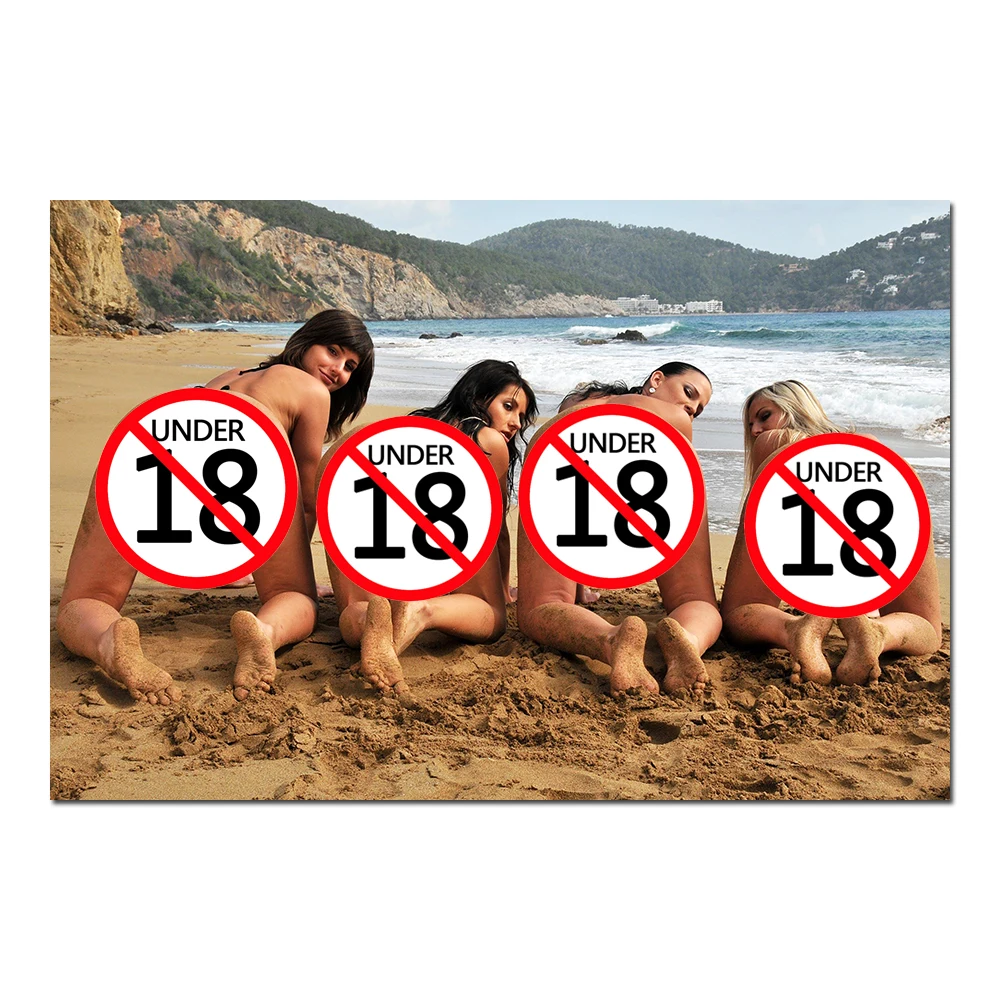 Плакат на пляже с обнаженными девушками для взрослых настенная Картина холсте