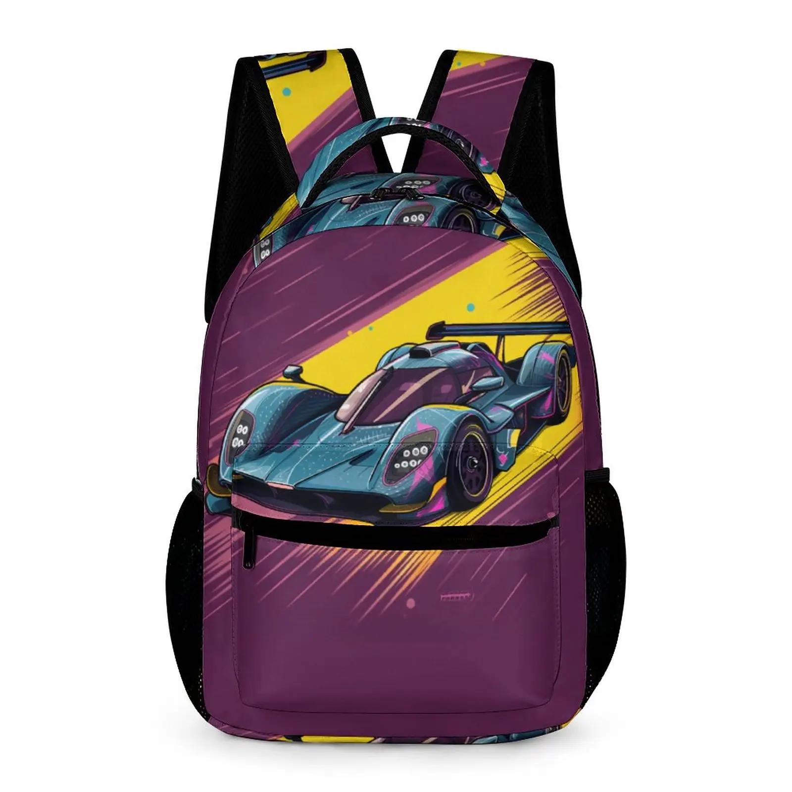 

Dazzling Sports Car Backpack Cartoon 2D Elements Workout Backpacks Student Cool High School Bags Colorful Large Rucksack