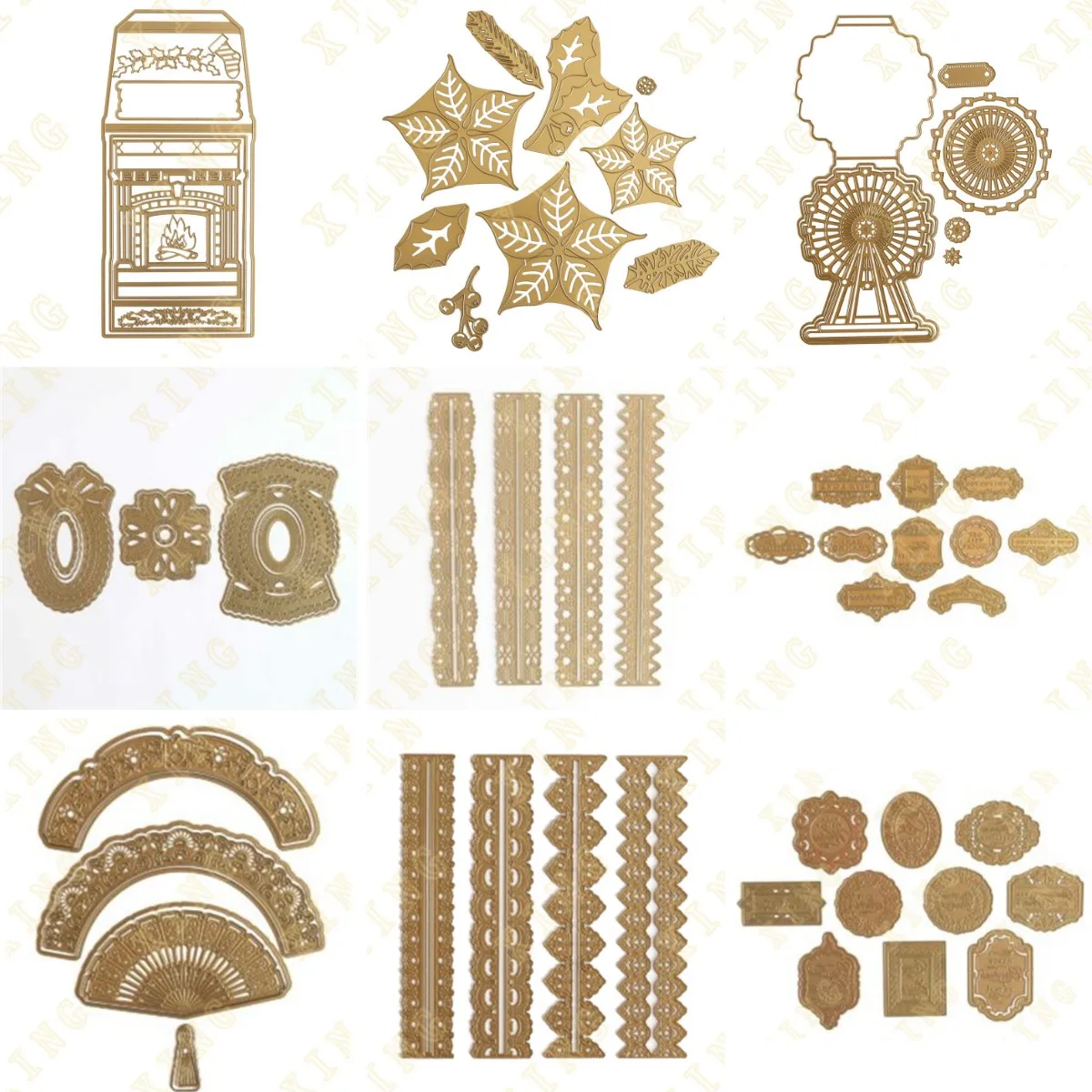 

2022New Christmas Tree Botanical Ferris Wheel Easel Fan Everyday Sentiment Impression Metal Cutting Dies for Scrapbook Embossing