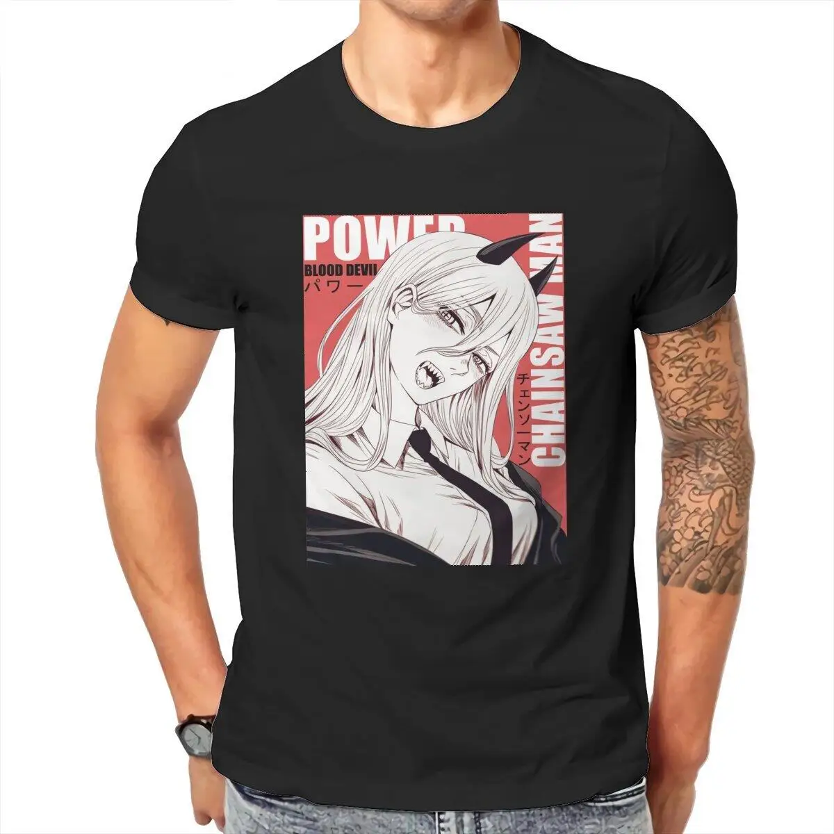 Men's T-Shirt Sex Power  Leisure Pure Cotton Tee Shirt Short Sleeve Chainsaw Man Japanese Anime T Shirt Clothing Birthday Gift