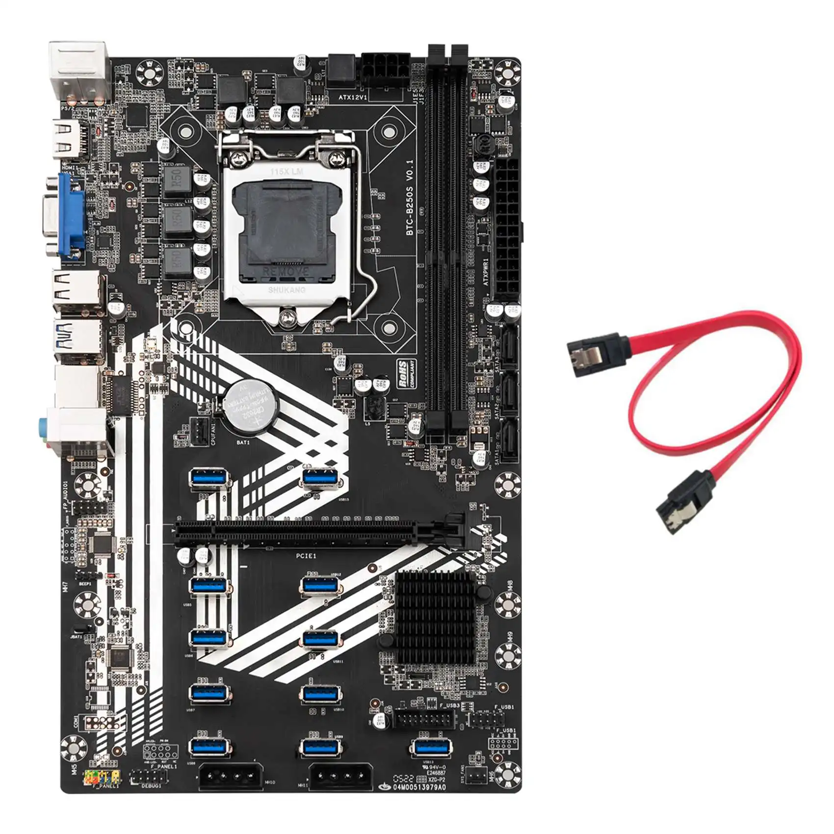 

B250S BTC Mining Motherboard+SATA Cable LGA1151 11XUSB3.0+1XPCIE 16X Slot DDR4 SATA 3.0 USB3.0 for ETH Miner Motherboard