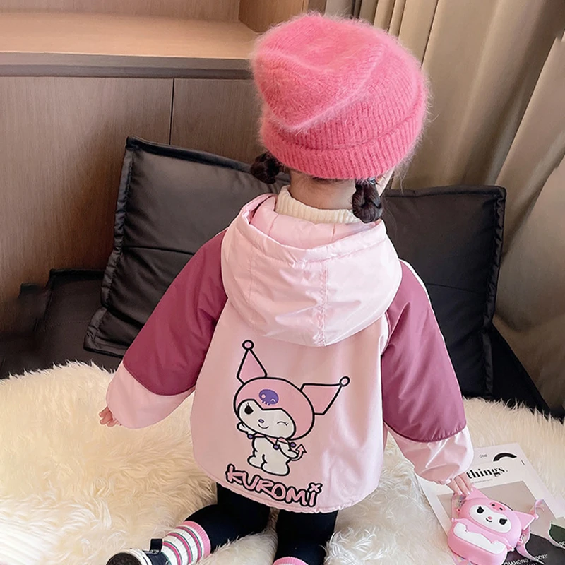 

Зимняя ветрозащитная куртка Kuromi Sanrio, мультяшная Детская уличная куртка, кавайная утепленная теплая ветровка в стиле аниме для девочек, подарки