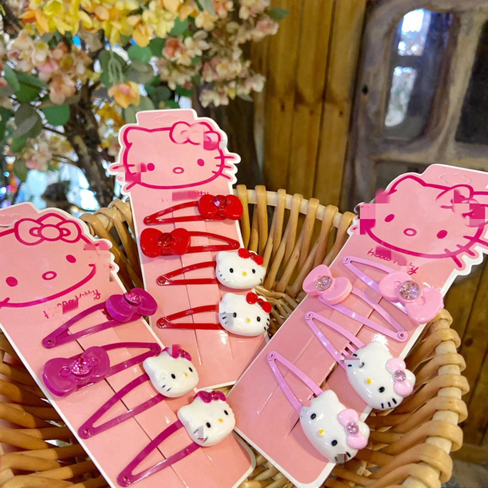 

Hello Kitty Sanrio Girl Cute Hair Clip Cartoon Hair Clip Girl Kawaii Hair Accessories Headdress Bangs Clip Kitten Bow Hair Clip