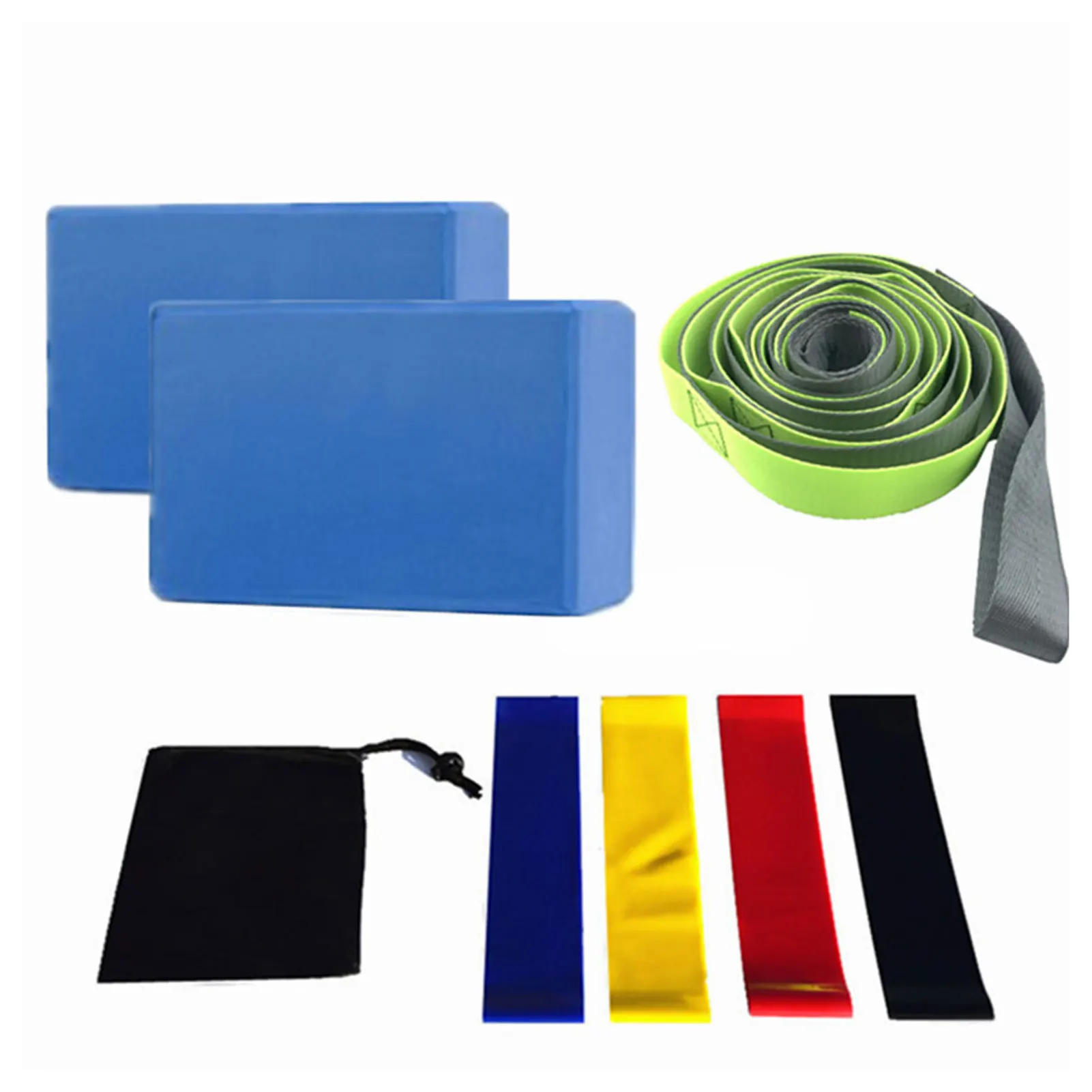 

8pcs Wear Resistant Non-Slip Lightweight Elastic Pilates Resistance Band Home Fitness Yoga Equipment Set Block Strap EVA Foam