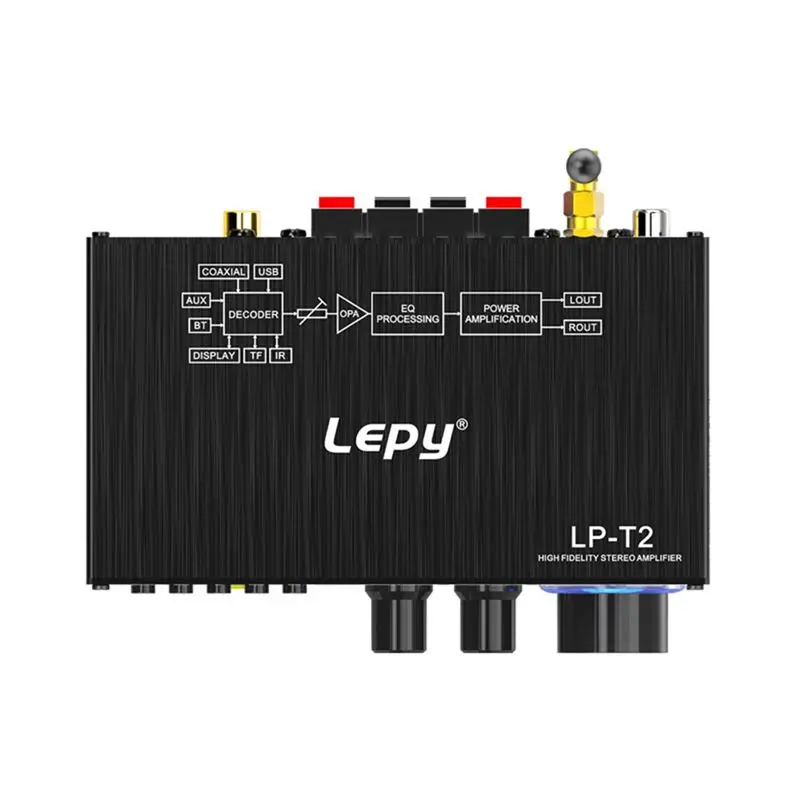 Фото Lepy LP-T2 Hi-Fi аудиоусилитель 2-канальный Bluetooth 5,1 мини-усилитель мощности для дома/наружной/гаража/театра EU PLUG-AB01 №5